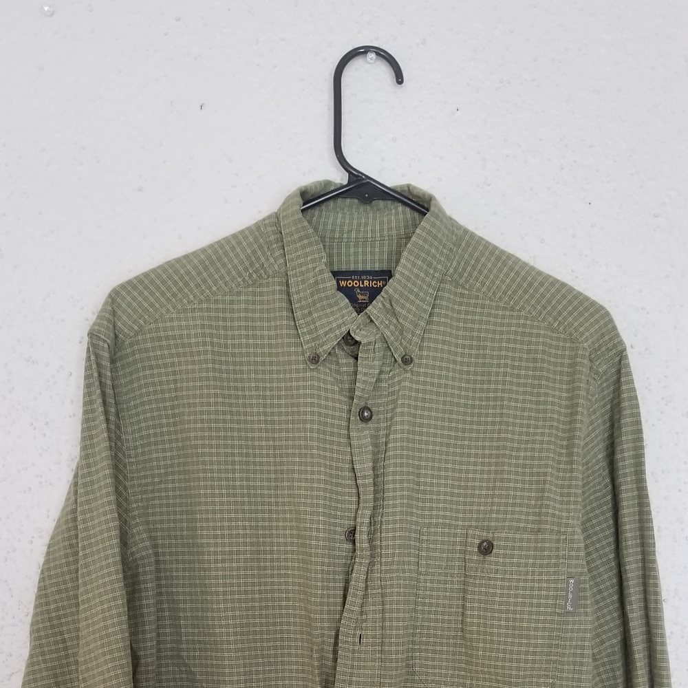 Vtg Woolrich Mens Green Plaid Button Down Sz M